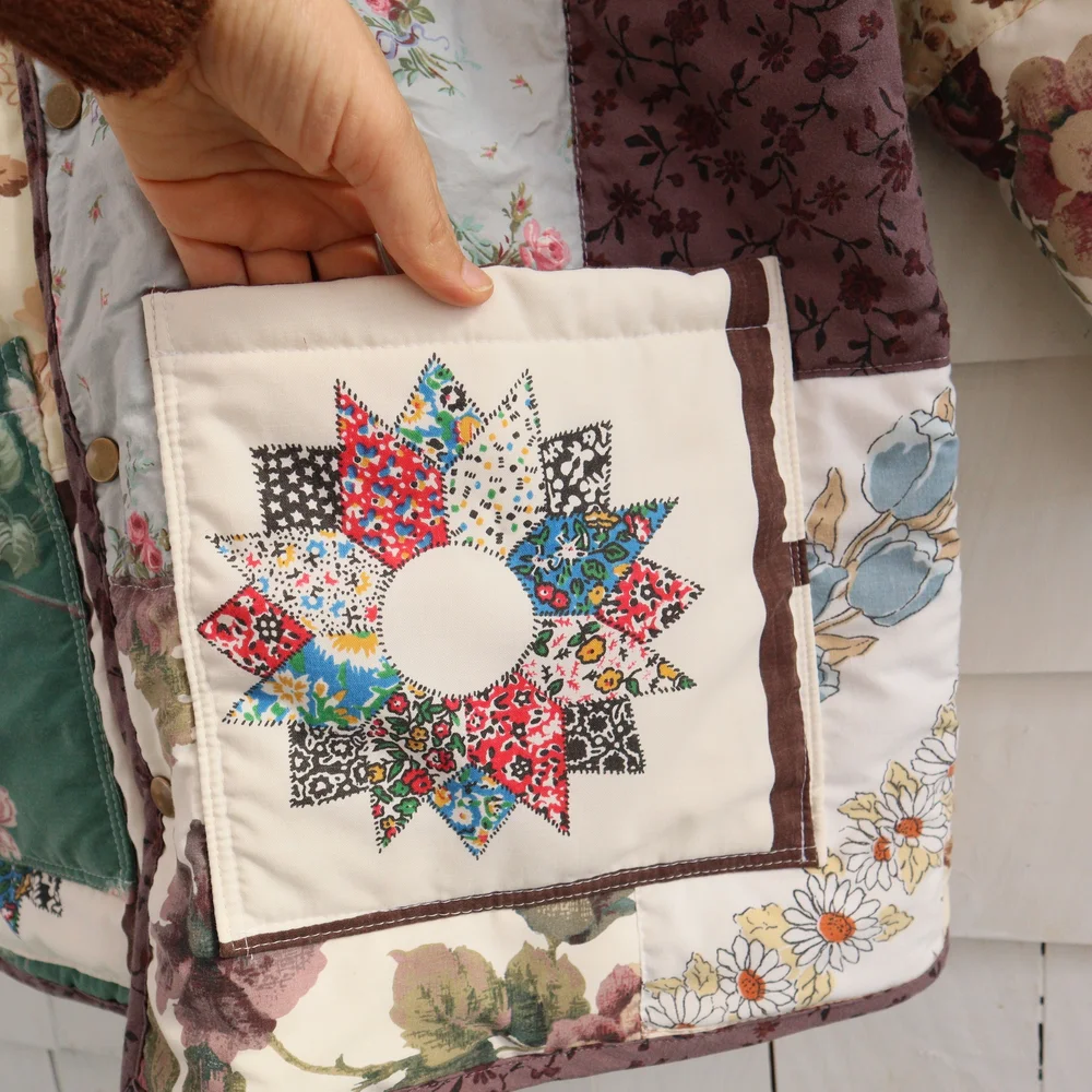 Upcycled Floral Patchwork Quilt Barn Jacket Chore Coat M • L - Picture 7 of 8